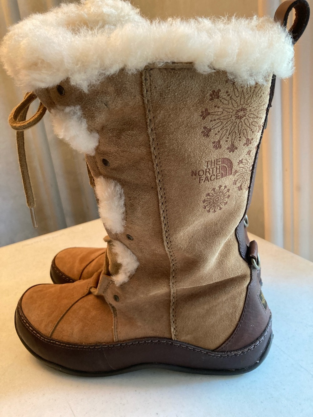 The North Face Tan and Brown Suede Shearling Winter Boots